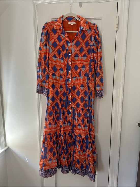 Marea By Liz Joy Dresses & Skirts - Geometric Orange & Blue Button-Front Maxi Dress by Marea